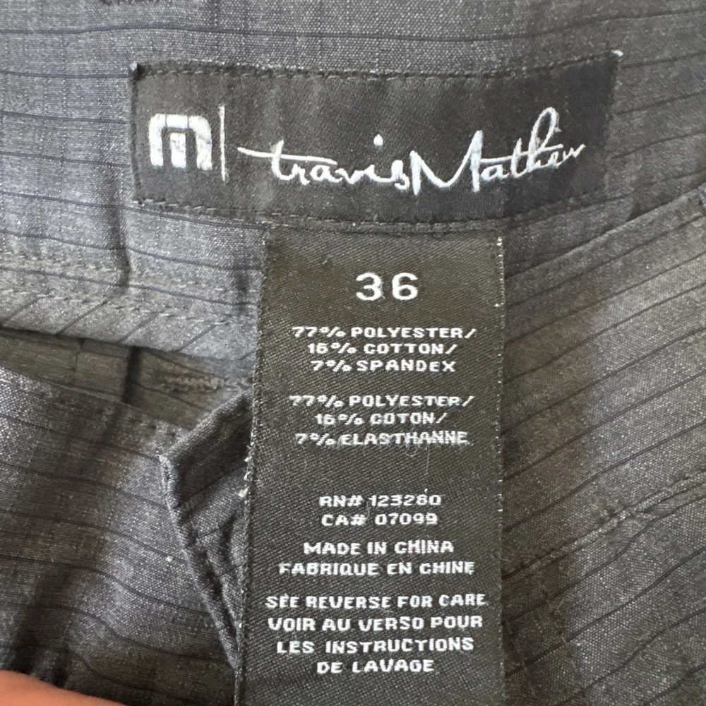 Travis Mathew Men's Golf Shorts Black Stripe 36 Flat‎ Front Polyester Stretch
